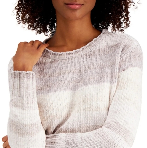 Style & Co. M Striped Chenille Pullover Sweater  Beige - Picture 4 of 8